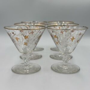 Vintage Libbey MCM Royal Fern Gold/White Liquor/Cocktail Glasses Set of 6
